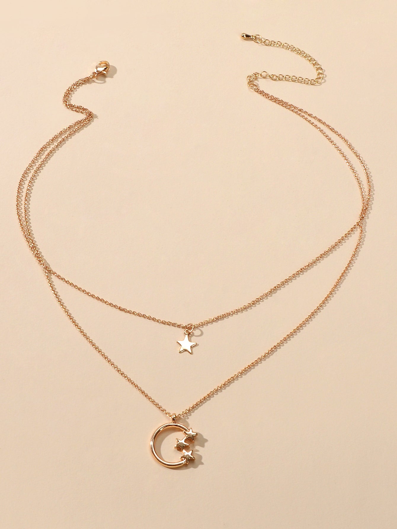Jewellery Set Double Layer Chain Moon Star Necklace Stackable Wave Knuckle Rings-3