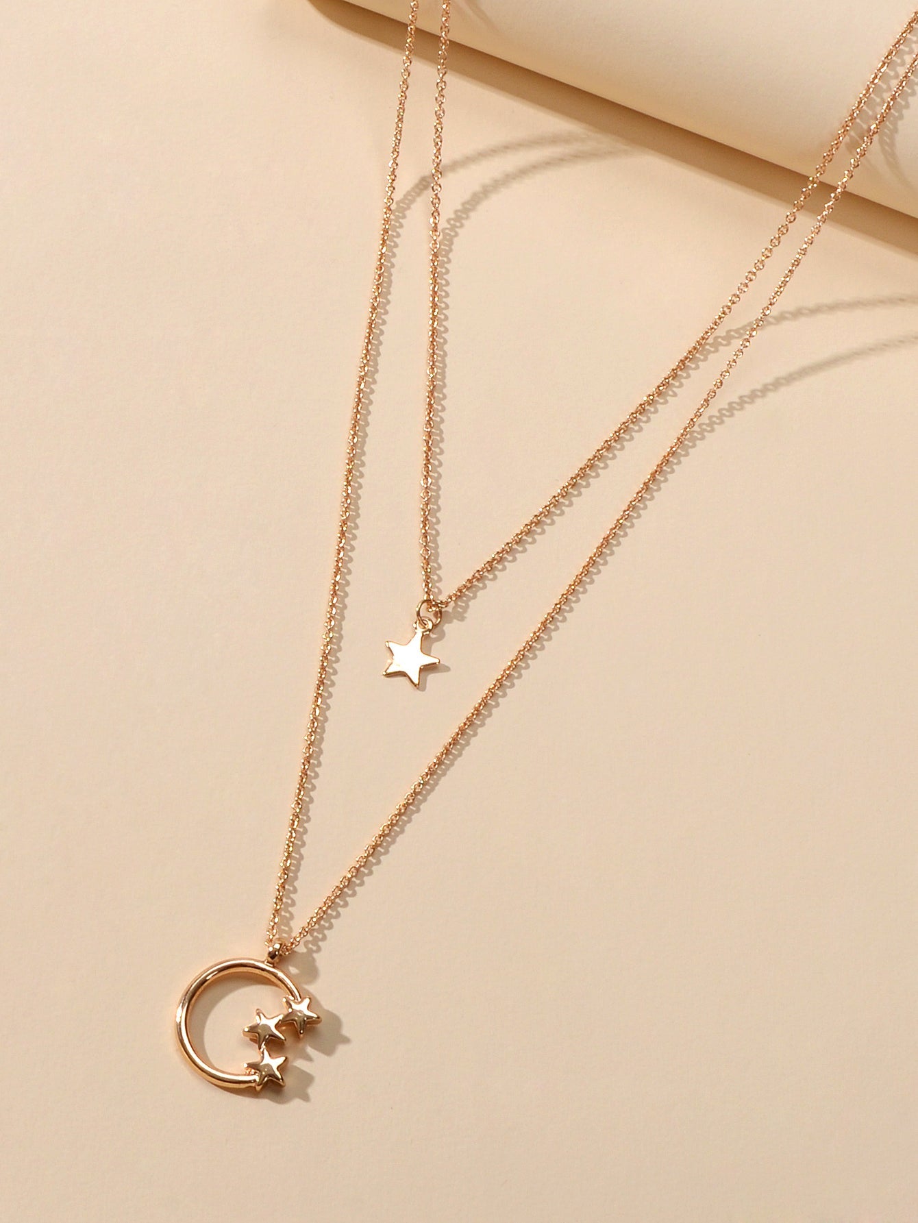 Jewellery Set Double Layer Chain Moon Star Necklace Stackable Wave Knuckle Rings-4