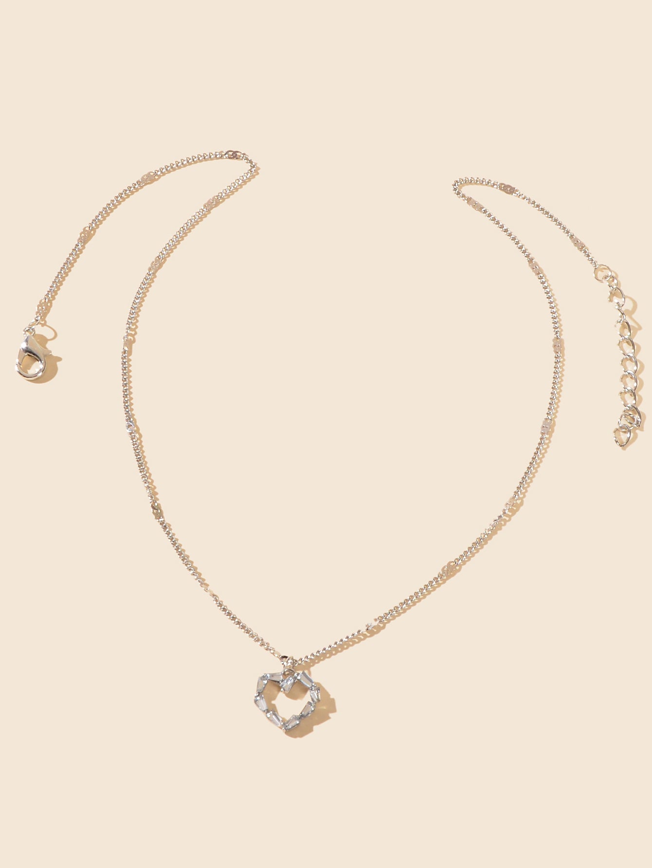 Women Dainty Gifts Silver Chain Rhinestone Heart Charm Necklace Delicate Jewelry