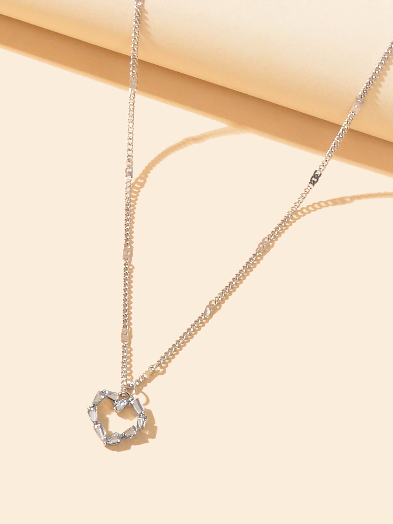 Women Dainty Gifts Silver Chain Rhinestone Heart Charm Necklace Delicate Jewelry