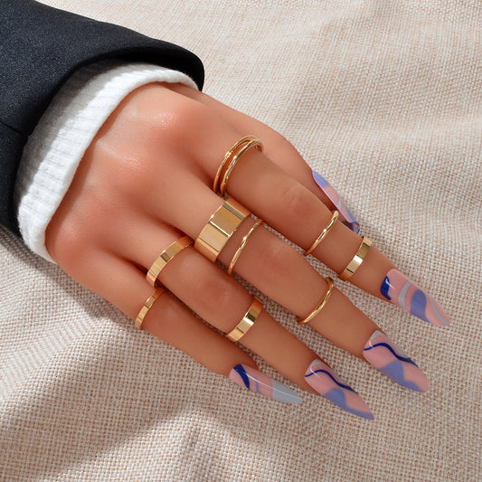 10 pcs Aesthetic Gold Circle Joint Finger Knuckle Stacking Midi Rings Size Mixed-0