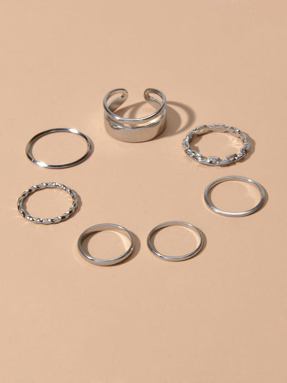 7 pcs Minimalist Gold Silver Stackable Multiple Knuckle Finger Trendy Rings Set-4