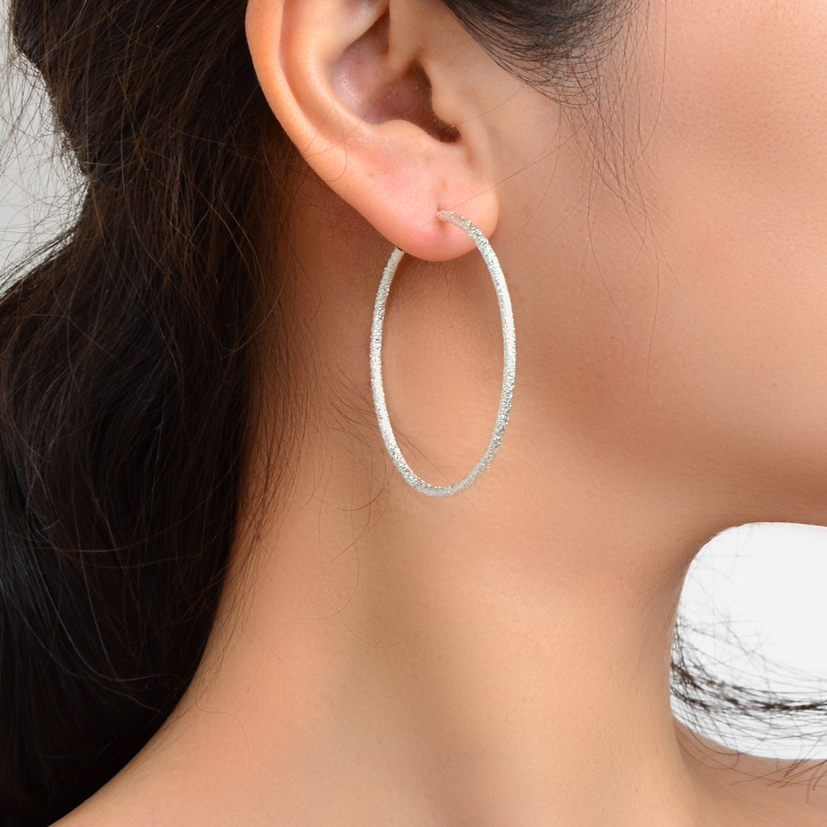 Silver Big Large Circle Huggie Hoop Earrings Women Bff Birthday Minimalist Gifts