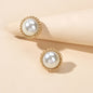 Women Dainty Gifts Gold Silver Plated Pearl Round Stud Wedding Bridal Earrings-0
