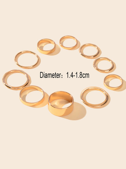 10 pcs Aesthetic Gold Circle Joint Finger Knuckle Stacking Midi Rings Size Mixed-2