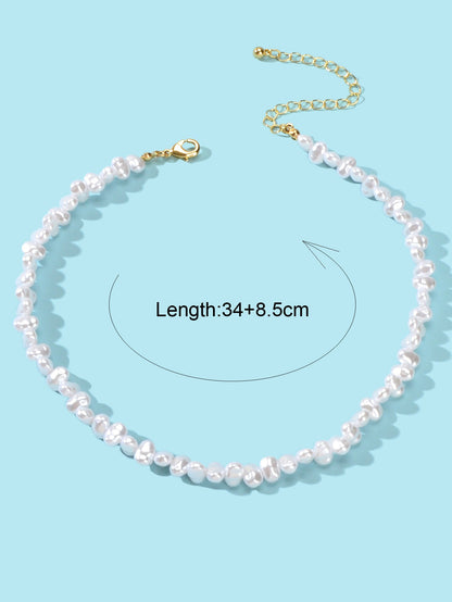 Wedding Birthday Anniversary Jewellery Artificial Irregular Short Pearl Necklace-3