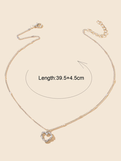 Women Dainty Gifts Silver Chain Rhinestone Heart Charm Necklace Delicate Jewelry