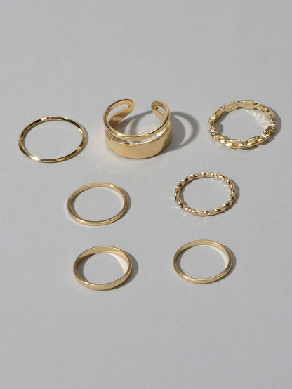 7 pcs Minimalist Gold Silver Stackable Multiple Knuckle Finger Trendy Rings Set-3