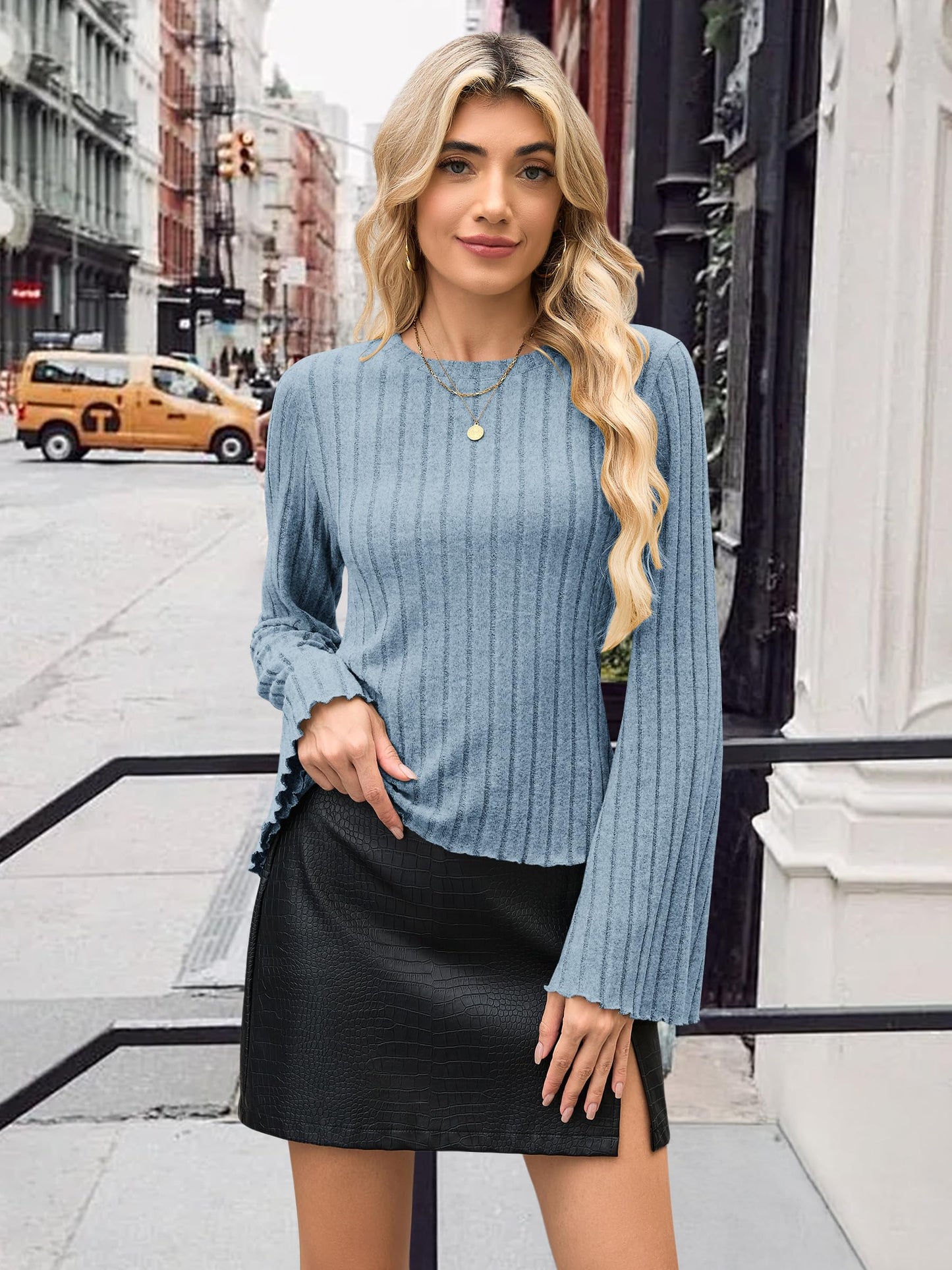 MOLERANI Womens Long Bell Sleeve T-Shirts Top Fall Pullover for Women - Lightweight,Knit,Crewneck,Going Out,Fall Fashion 2025