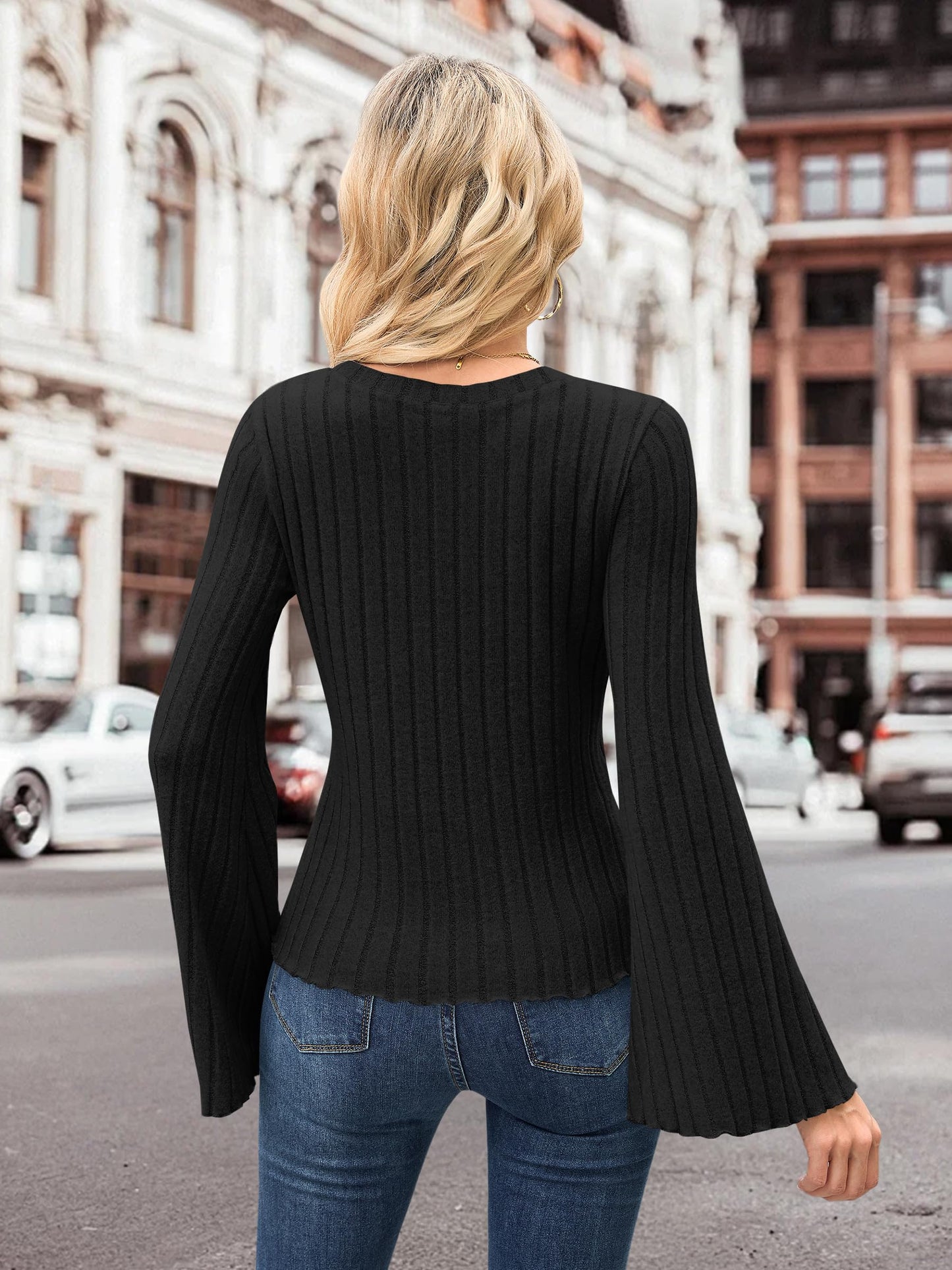 MOLERANI Womens Long Bell Sleeve T-Shirts Top Fall Pullover for Women - Lightweight,Knit,Crewneck,Going Out,Fall Fashion 2025