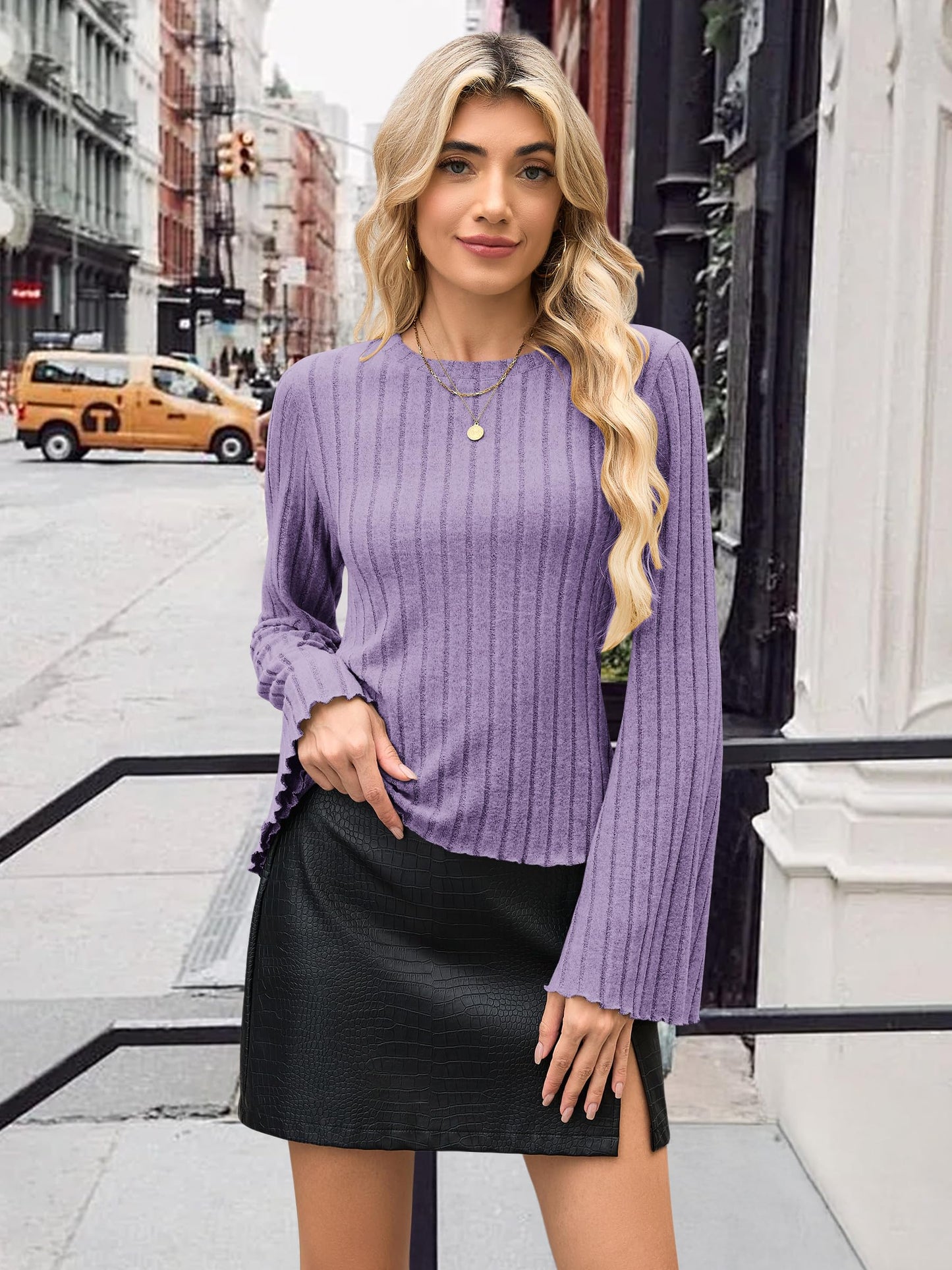 MOLERANI Womens Long Bell Sleeve T-Shirts Top Fall Pullover for Women - Lightweight,Knit,Crewneck,Going Out,Fall Fashion 2025