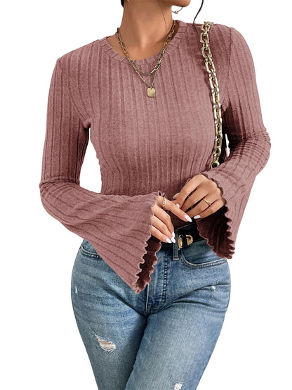 MOLERANI Womens Long Bell Sleeve T-Shirts Top Fall Pullover for Women - Lightweight,Knit,Crewneck,Going Out,Fall Fashion 2025