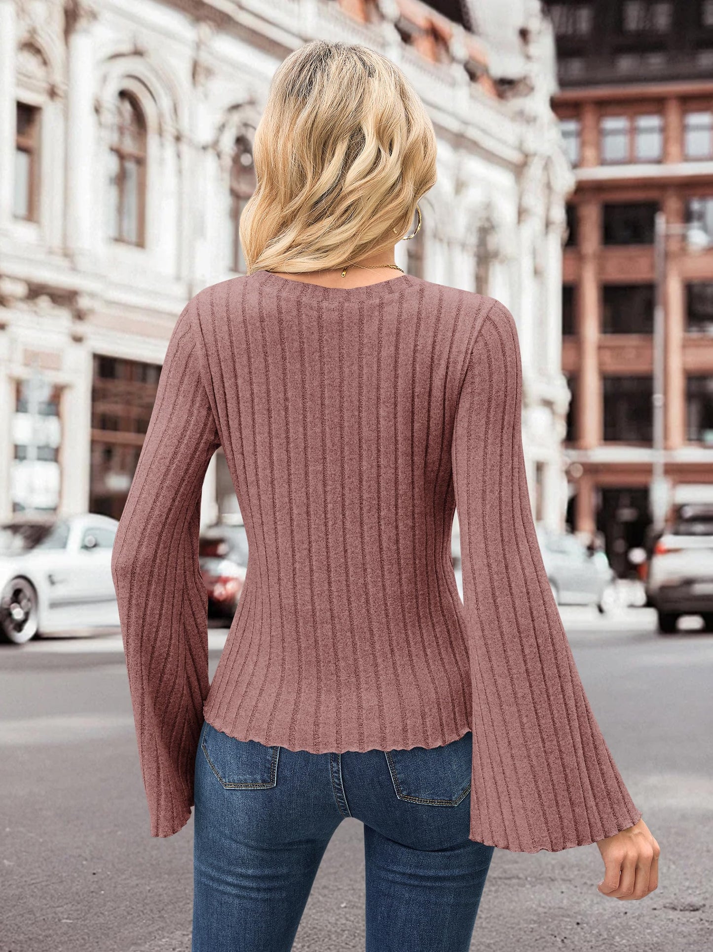 MOLERANI Womens Long Bell Sleeve T-Shirts Top Fall Pullover for Women - Lightweight,Knit,Crewneck,Going Out,Fall Fashion 2025